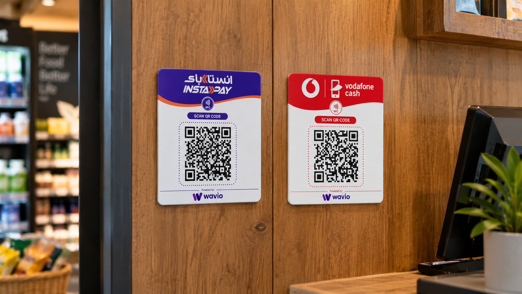 Wavio Smart NFC and QR Payment Cards for Retail Counters - InstaPay and Vodafone Cash